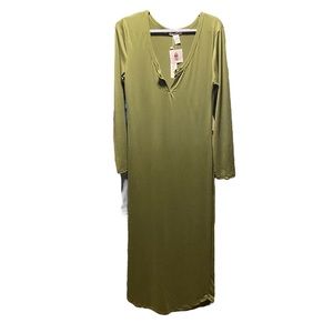 NWT Capella Olive Green Long Sleeve Maxi Dress with Split Neckline. Size 2XL